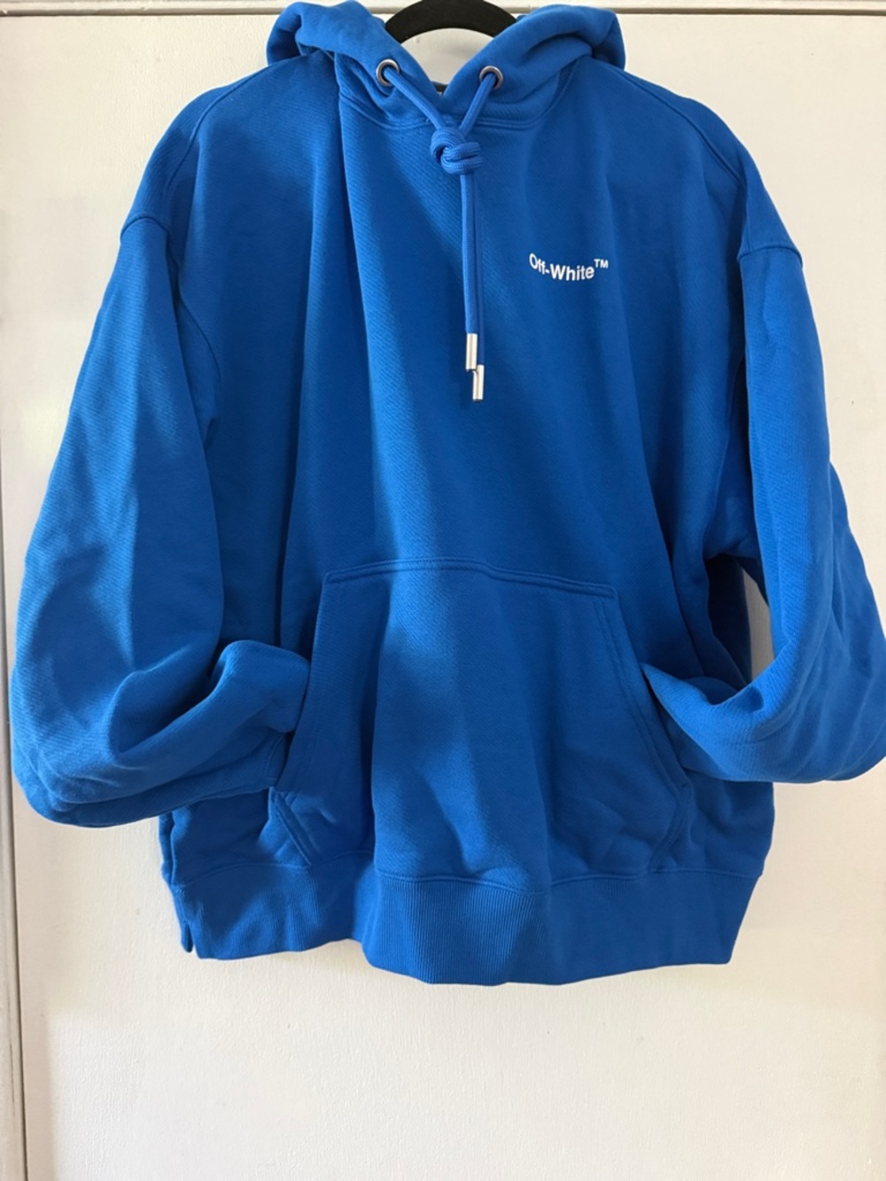 Off-White Blue Pullover Hoodie with Small Chest Logo - Picture 1 of 5